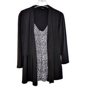 East 5th V Neck Top Small 3/4 Sleeve Black White Stretch Layered